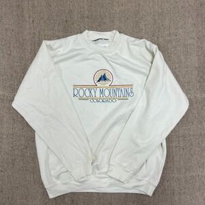 Vintage Rocky Mountain Colorado Sweatshirt Mens Large White 1990s usa